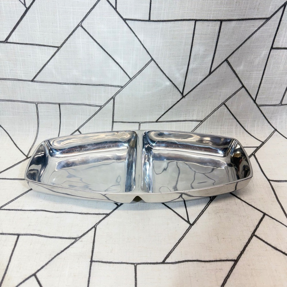Pottery Barn Serving Tray 13.5in Silver Barona Divided Metal Appetizer Dish